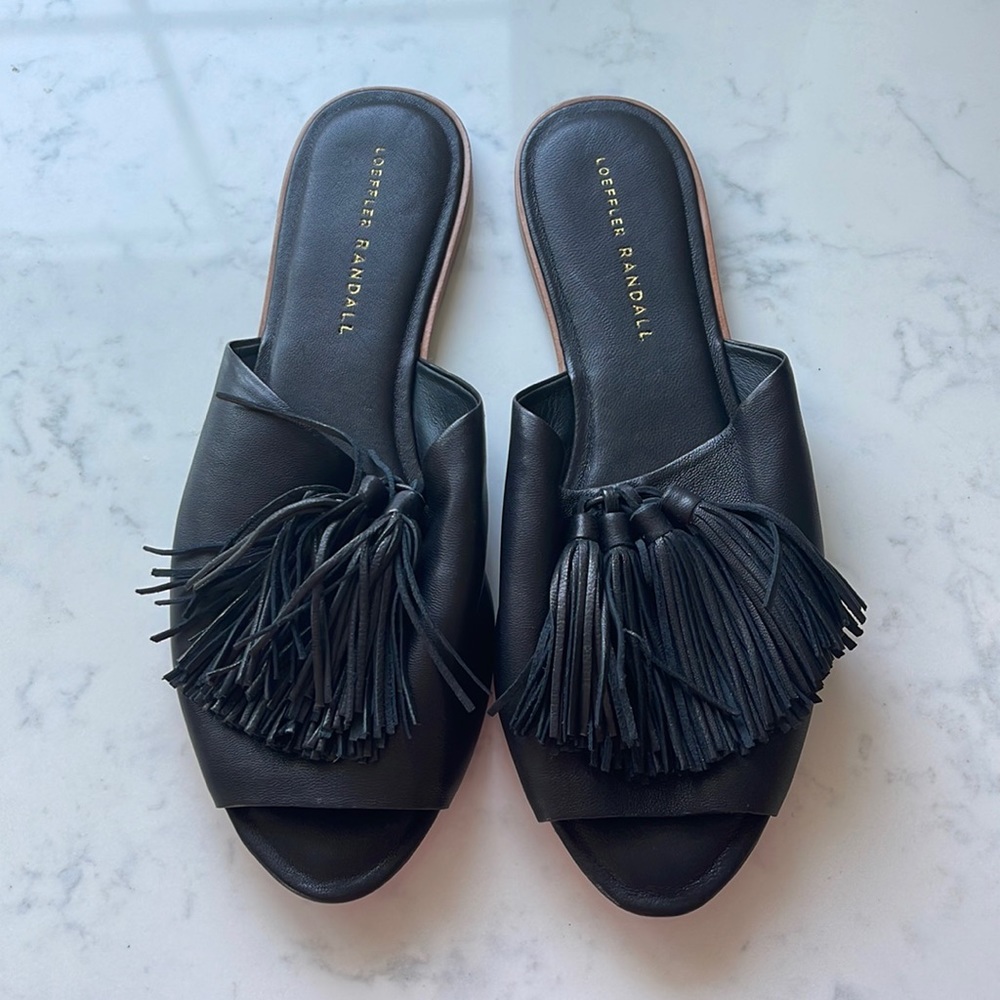 Loeffler Randall Black Leather Mule with Tassel Size 7